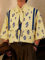 Men's Vintage Floral Print Lace-up Front Short Sleeve Scarf Shirt SKUL53038