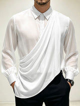 Men's Avant-Garde Semi-Sheer Asymmetrical Draped Chiffon Shirt SKUL79227