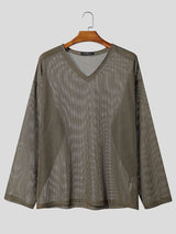 Men's Avant-Garde Sheer Mesh V-Neck Drop-Shoulder T-shirt SKUL80625
