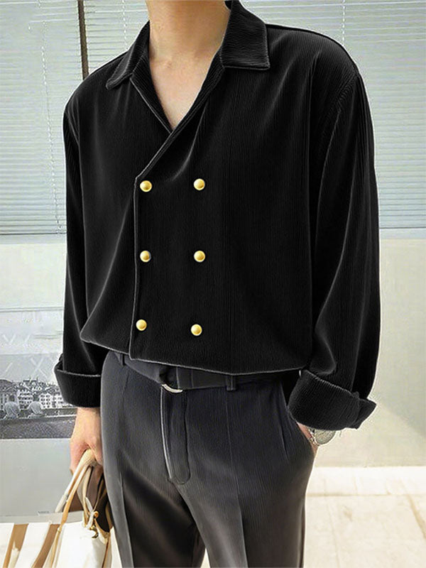 Men's Double Breasted Velvet Long Sleeve Shirt SKUL32035