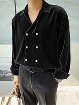 Men's Double Breasted Velvet Long Sleeve Shirt SKUL32035