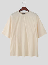 Men's Japanese Relaxed Style Texture Oversized Rolled Cuff T-shirt SKUL76481
