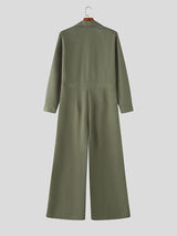 Mens Solid Color Loose Long Sleeve Jumpsuit SKUL27231