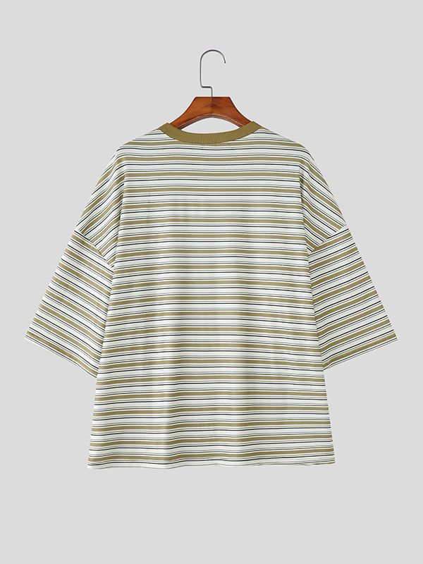 Men's Striped Contrast Color Short Sleeve T-shirt SKUL46065