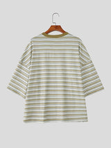 Men's Striped Contrast Color Short Sleeve T-shirt SKUL46065