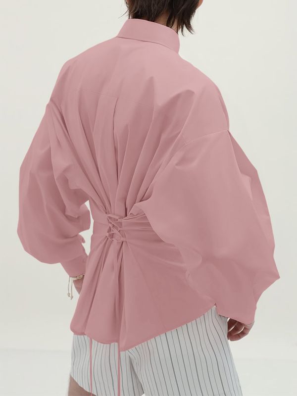 Men's Deconstructed Back Lace Up Long Sleeve Shirt SKUL27428