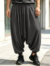 Men's Avant-Garde Darkwear City Walk Loose Baggy Cuffed Hem Drape Pant SKUL85505