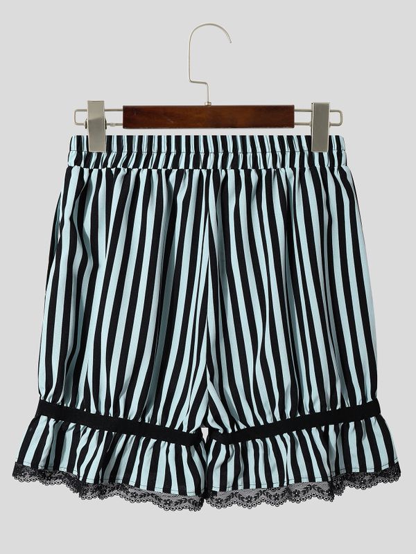 Men's Avant-Garde Retro Striped Ruffled Lace-Trim Pumpkin Short SKUL64234