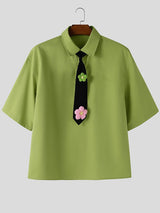 Men's 3D Floral Decor Tie Short Sleeve Shirt SKUL41498