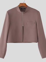 Men's Solid Color Half Zipper Stand Collar Cropped Blazer SKUL51062