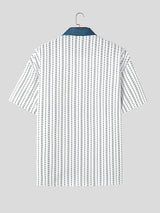 Mens Cartoon Print Striped Short Sleeve Shirt SKUK96994