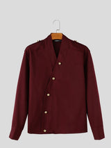 Men's Avant-Garde Party Epaulet Detail Diagonal Metal Button Slim Long Sleeve Shirt SKUL81152