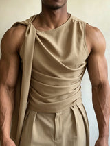 Men's Avant-Garde Party Shoulder Sash Side Ruched Sleeveless Round Neck Tank SKUL80514