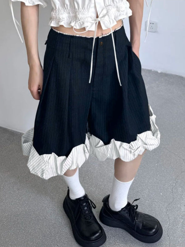 Men's Ruffled Patchwork Striped Casual Short SKUL34026