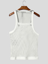 Men's Techwear Avant-Garde Adjustable Leather Buckle Strap Sheer Fishnet Mesh Tank SKUL63147
