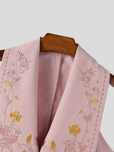 Men's Floral Embroidery Turn Down Collar Two Pieces Outfit SKUL38945