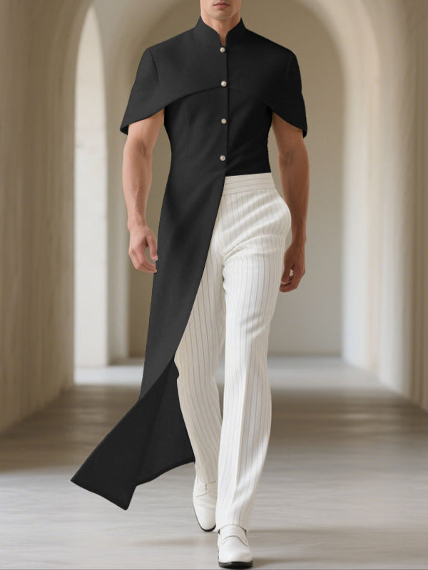 Mens Solid Color Long Hem Short Sleeve Blazer SKUL23509