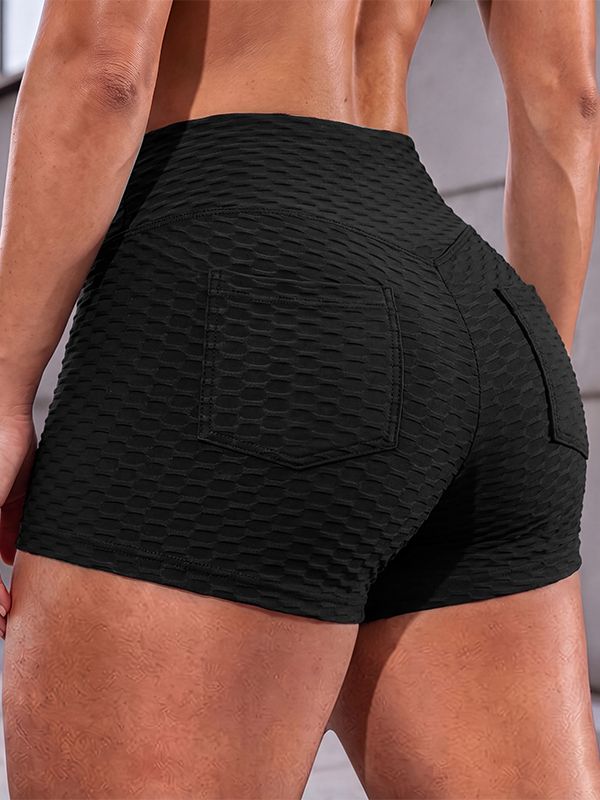Men's Sexy Gym Textured Honeycomb Bubble Butt Lifting High Waist Back Pocket Short SKUL82417