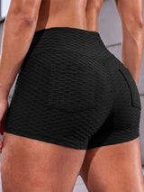 Men's Sexy Gym Textured Honeycomb Bubble Butt Lifting High Waist Back Pocket Short SKUL82417