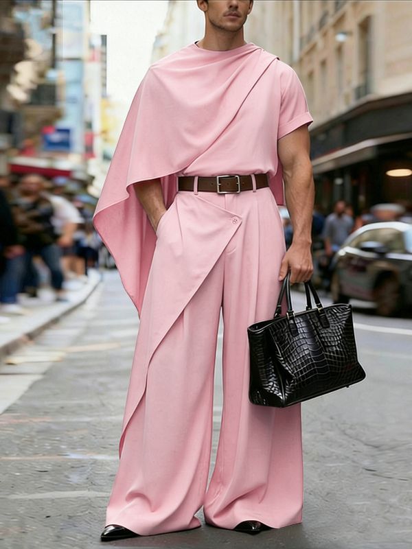 Men's Avant-Garde High Fashion Cape Sleeve Draped Two Pieces Outfit SKUL57083
