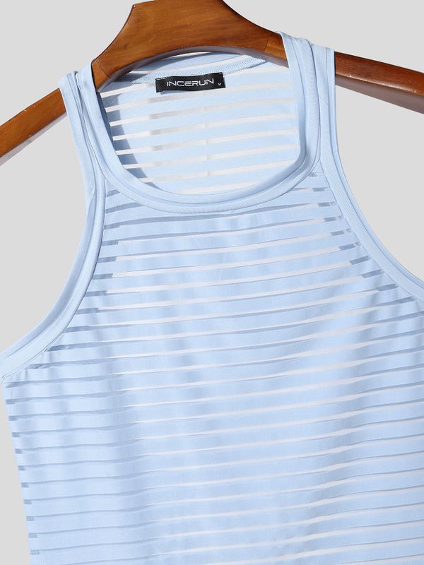 Men's Bodybuilding Display Sheer Striped Fit Tank SKUL71422