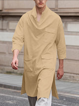 Men's 3D Pocket Draped Neck 3/4 Length Sleeve Shirt SKUL53234