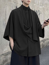 Men's Ribbon Design Loose Stand Collar 3/4 Length Sleeve Shirt SKUL51896