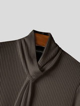 Men's Early Autumn High Street Ribbed Knit Built-in Scarf Long Sleeve Tie Neck Pullover SKUL79682
