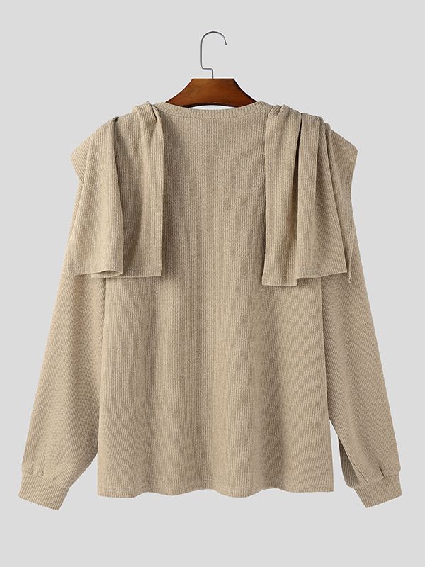 Men's Solid Color Textured Drape Neck Long Sleeve Sweater SKUL45168