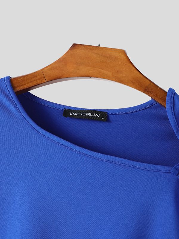 Men's Solid Color Hook Button Design Long Sleeve T-shirt SKUL43929