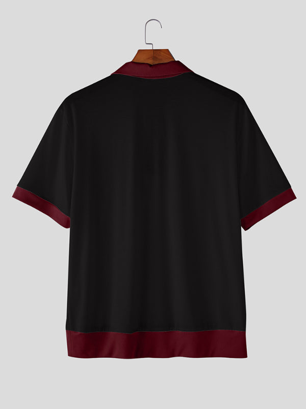Mens Color Block Casual Short Sleeve Shirt SKUL18956
