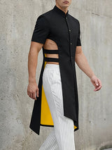 Men's Deconstructed Cut Out Long Hem Short Sleeve Shirt SKUL54570