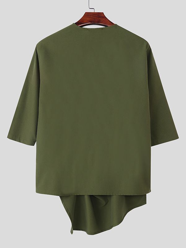 Men's Deconstructed Asymmetrical Placket Long Sleeve Shirt SKUL44018