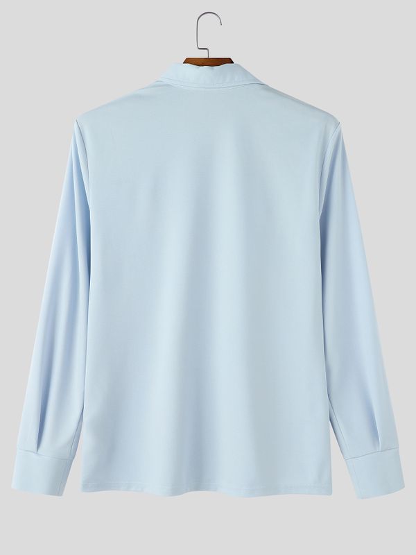 Men's Early Autumn Urban Casual Diagonal Placket Long Sleeve Lapel Collar Shirt SKUL81148