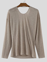 Men's Backless Textured Long Sleeve T-shirt SKUL35222