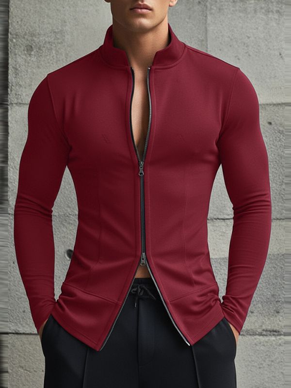 Men's Casual Minimalist Double Zipper Long Sleeve Cardigan SKUL46228