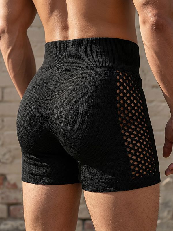 Men's Avant-Garde Streetwear Fitness Mesh Panel High Waist Compression Short SKUL68423