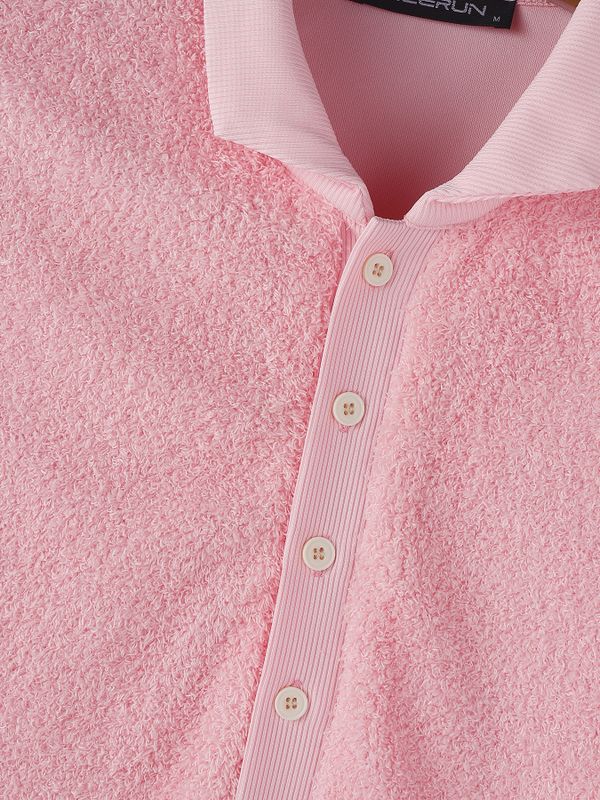 Men's Solid Color Textured Lapel Long Sleeve Shirt SKUL52568