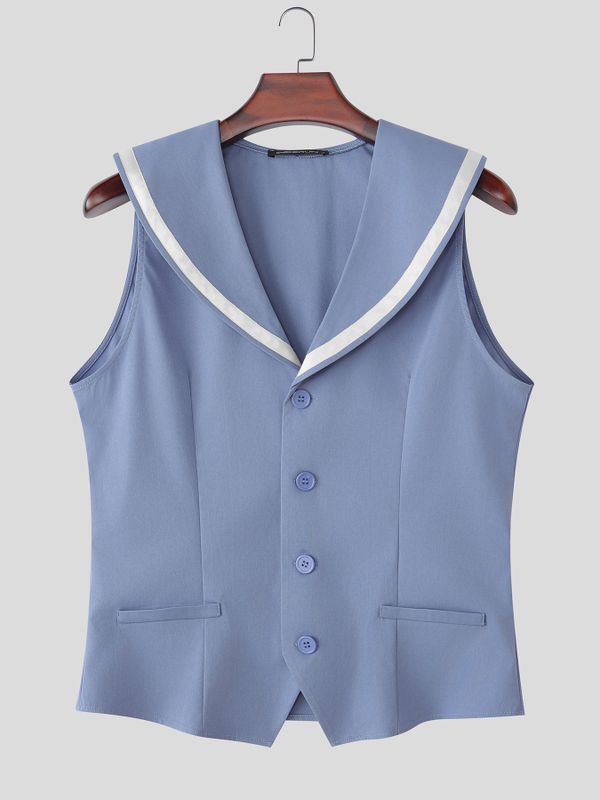 Men's Resort Wear Nautical Sailor Collar Tailored Waistcoat SKUL78988