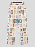 Mens Windowpane Pattern Print Straight Pants SKUK14225