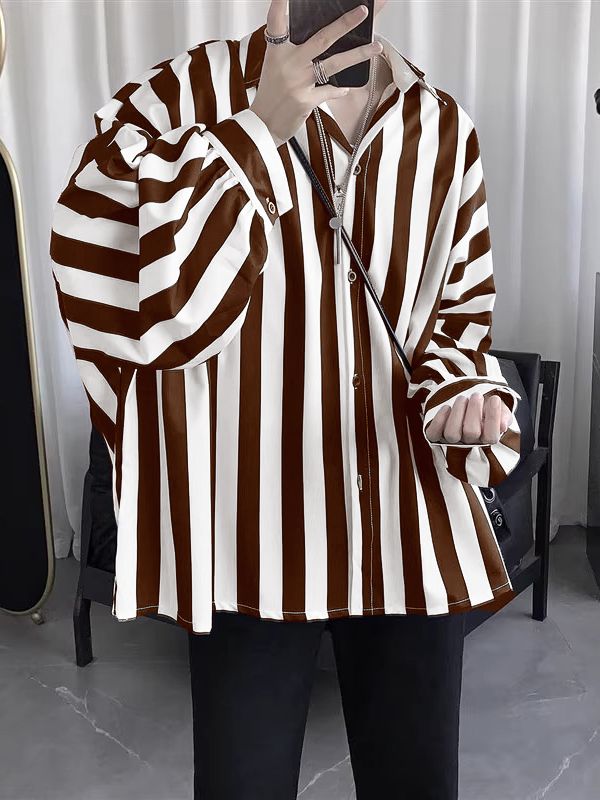 Men's Casual Striped Loose Long Sleeve Shirt SKUL35300