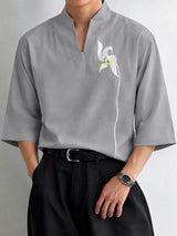 [Pre-order] Men's Neo-Chinese Chic Tea Gathering Botanical Branch Half Sleeve Shirt SKUL88415