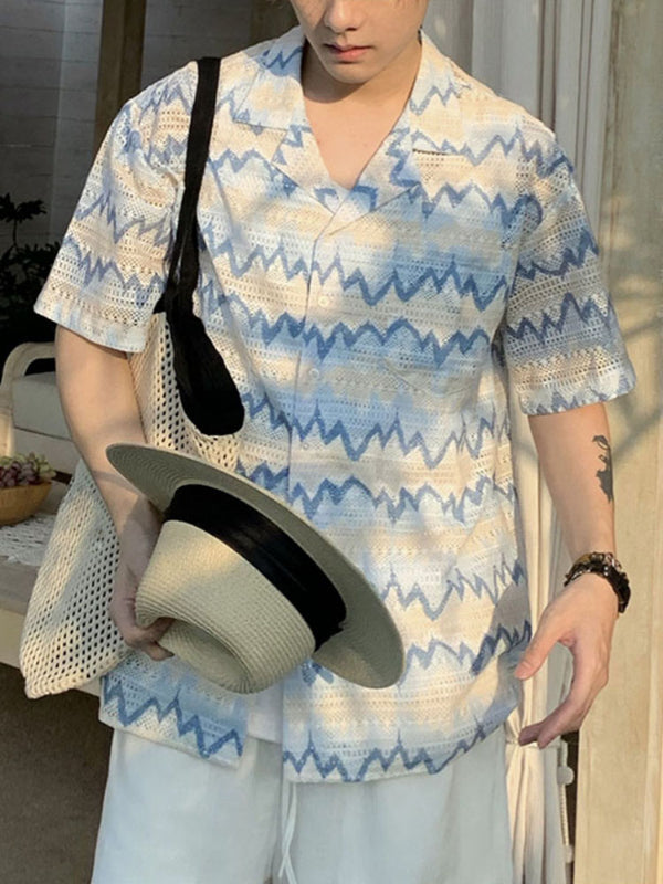 Men's Colorblock Texture Short Sleeve Shirt SKUL23775