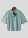 Mens Solid Knit Stand Collar Casual Shirt SKUK49735