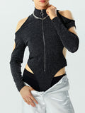Mens Glitter Cutout Zip Rib-Knit Bodysuit SKUK29429