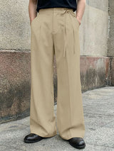Men's Retro Japanese Style Button Front Tie Detail Wide-Leg Pant SKUL59503