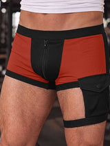 Men's Avant-Garde Sport Pool Party Cutout Thigh Strap Colorblock Short SKUL85265
