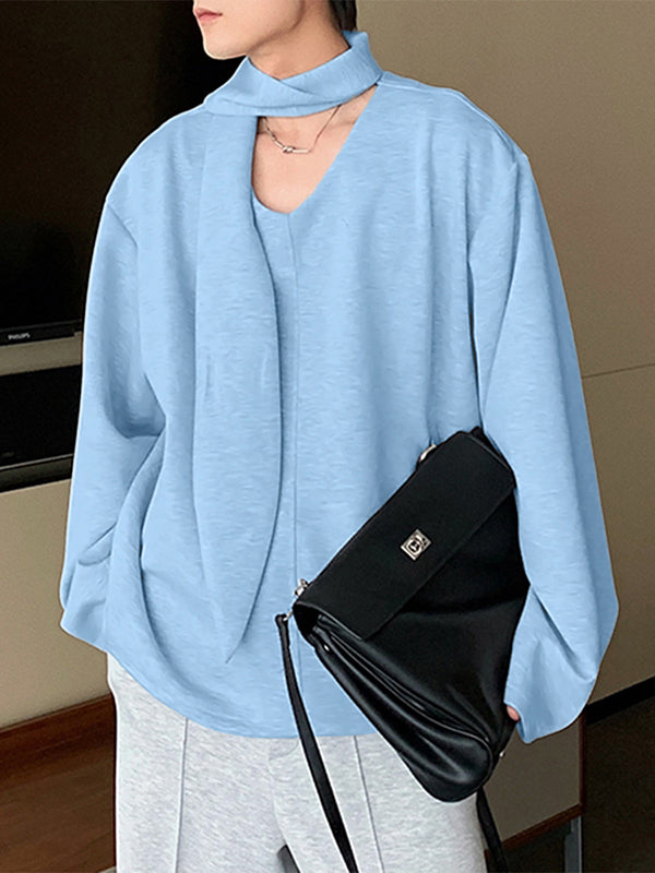 Men's Solid Scarf Neck Long Sleeve Hoodie SKUL26084