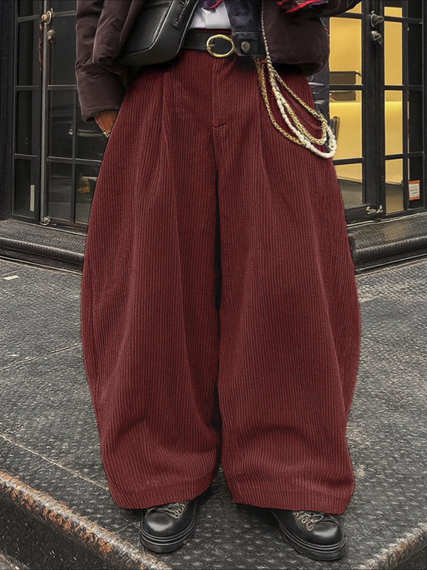 Men's Avant-Garde Ultra-Baggy Wide-Wale Corduroy Pleated Balloon Pant SKUL66590