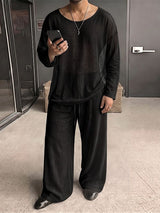 Men's Resort Loungewear Sheer Fine-Knit Oversized Two Pieces Outfit SKUL73699